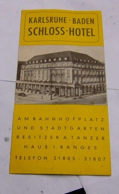 vintage 1950s Karlsruhe Germany travel brochure SCHLOSS HOTEL tourist lodging