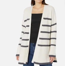 Splendid Sweater Cardigan Womens XS Marshmallow & Gray Stripe Elsie Open Front