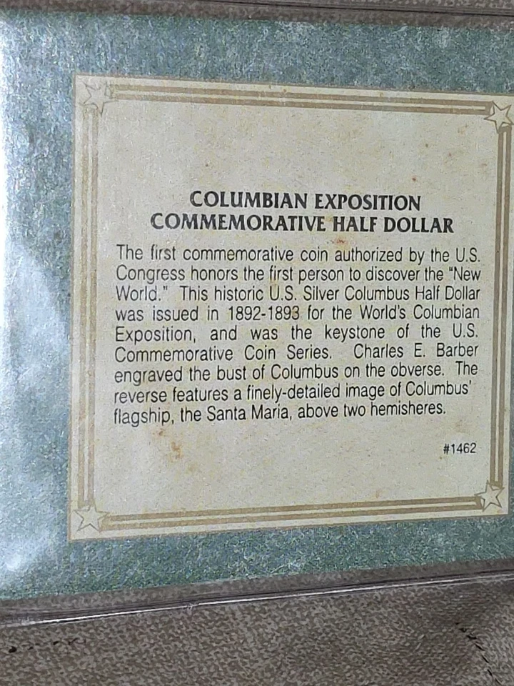 U.S. mint 1893 Colombian Exposition Half Dollar 90% Silver AU. Original book. - Image 2 of 4