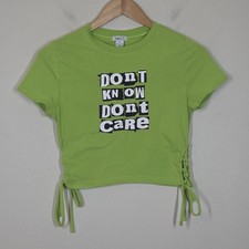 Camiseta De Colección Y2K Rue 21 Verde Lima No Sé No Cuidado Bebé Recortada Gráfica Con Cordones M