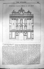 Antique Print Buckingham Palace Centre New Front Architecture 1847 Builder 19th