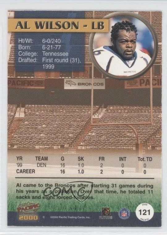 2000 Pacific Gold Missing Serial Number Al Wilson #121 - Image 2 of 2