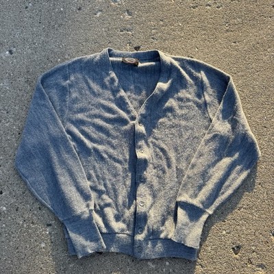 Vintage 80s Jantzen Cardigan Sweater Men's Size M Gray Button Up Long Sleeve