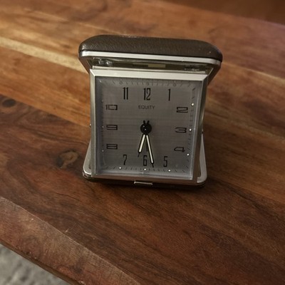 Vintage Equity Windup Travel Alarm Clock, Brown Case