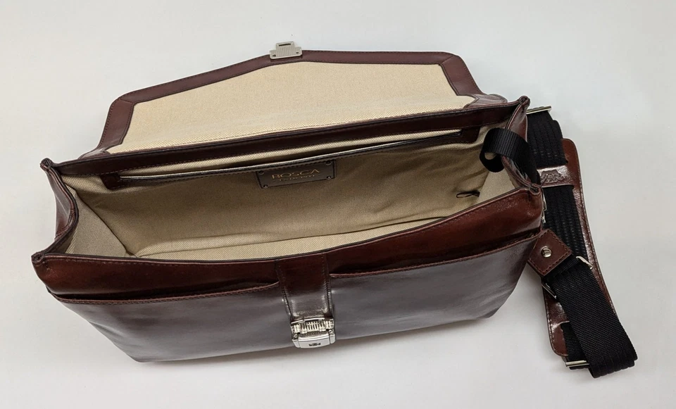 Maletín Bosca de cuero antiguo marrón oscuro con solapa y refuerzo individual #815-58 Foto 3 de 4