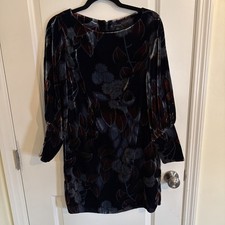 Ann Taylor Navy Floral Velvet Puff Sleeve Dress Size 2