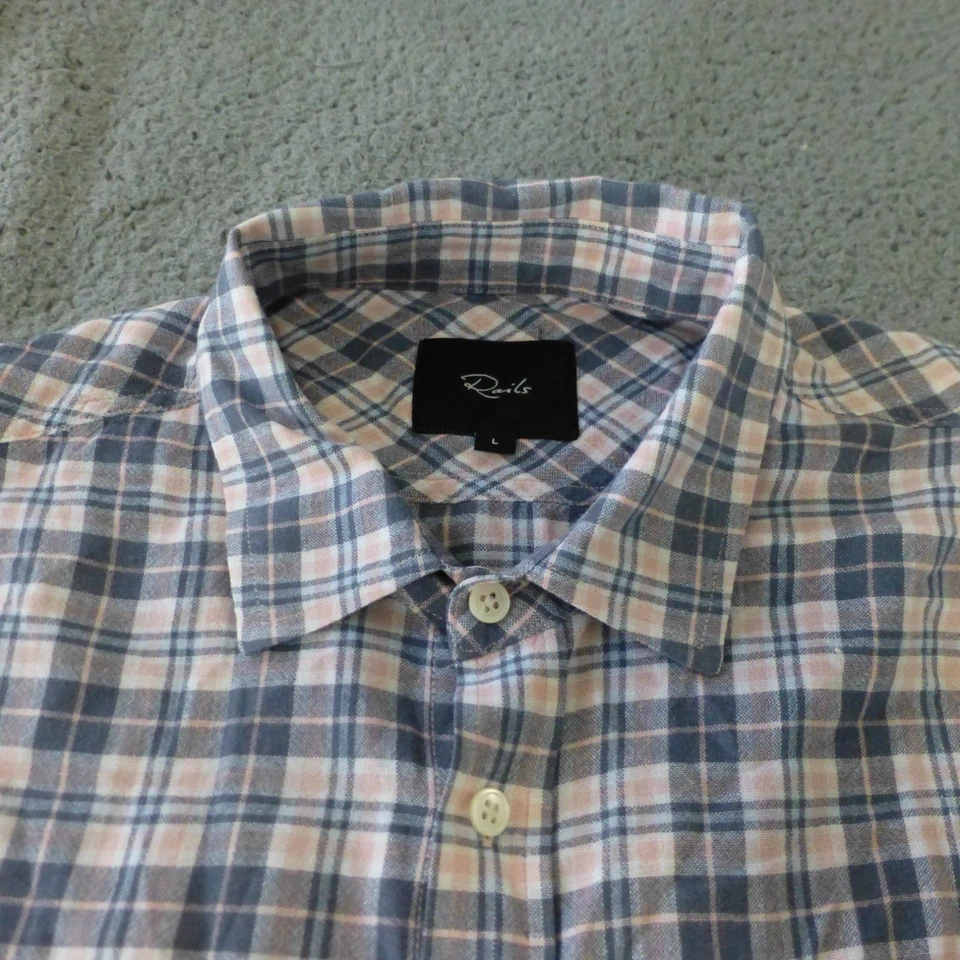 Rails Shirt Mens Large Button Up Linen Blend Long Sleeve Plaid Gray Light Pink - Image 3 of 4