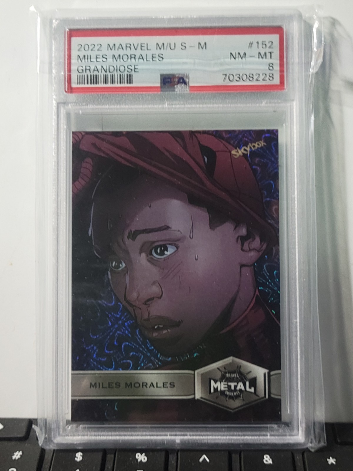 MILES MORALES PSA 8 2022 Skybox Marvel Metal Universe Spider-Man Grandiose #152