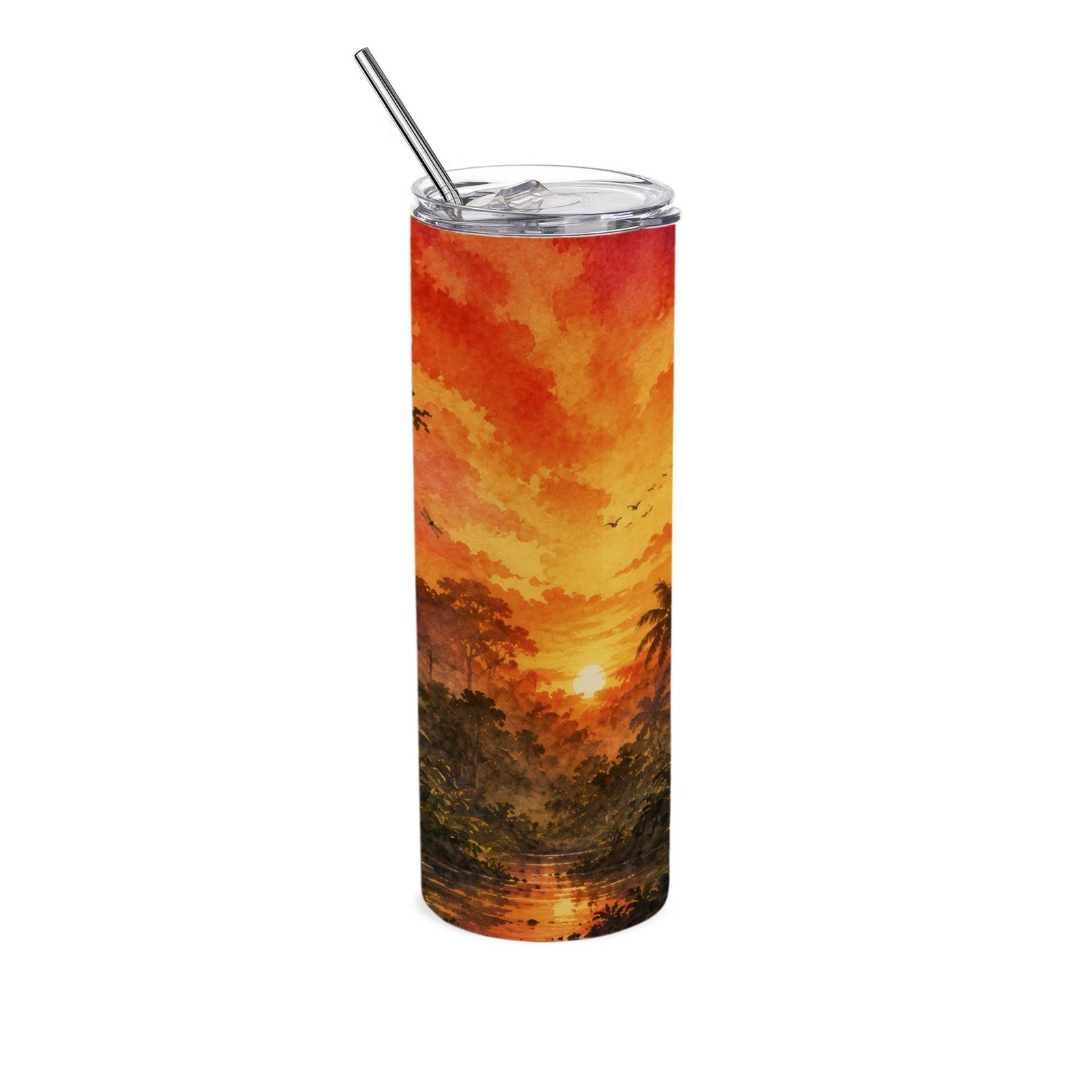 Tropical Rainforest Travel Flask - Reusable Metal Drinks Cup Gift with Straw