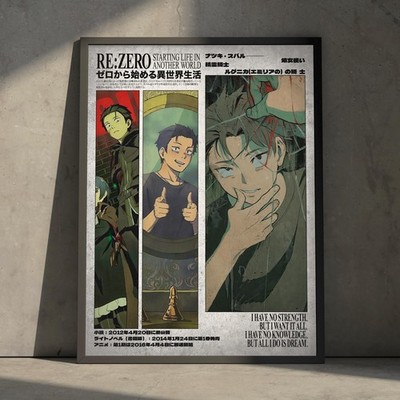 Re Zero Natsuki Subaru Poster, Dark Minimalist Anime Wall Art Decor