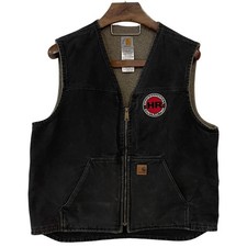 Carhartt Mens V26 Black Duck Canvas Sherpa Lined Vest HR Logo Workwear USA XL