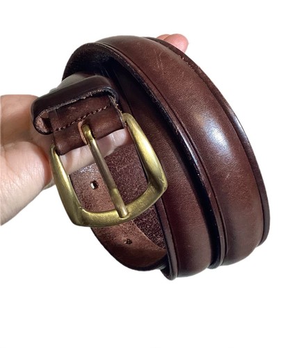 Vintage Yves Saint Laurent YSL Brown Worn Leather Belt Mens 38 95 Brass Buckle