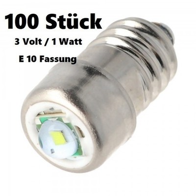 100 Stück 3 Volt LED SMD E10 Leuchtmittel Birne für  Taschenlampe Licht Leuchte