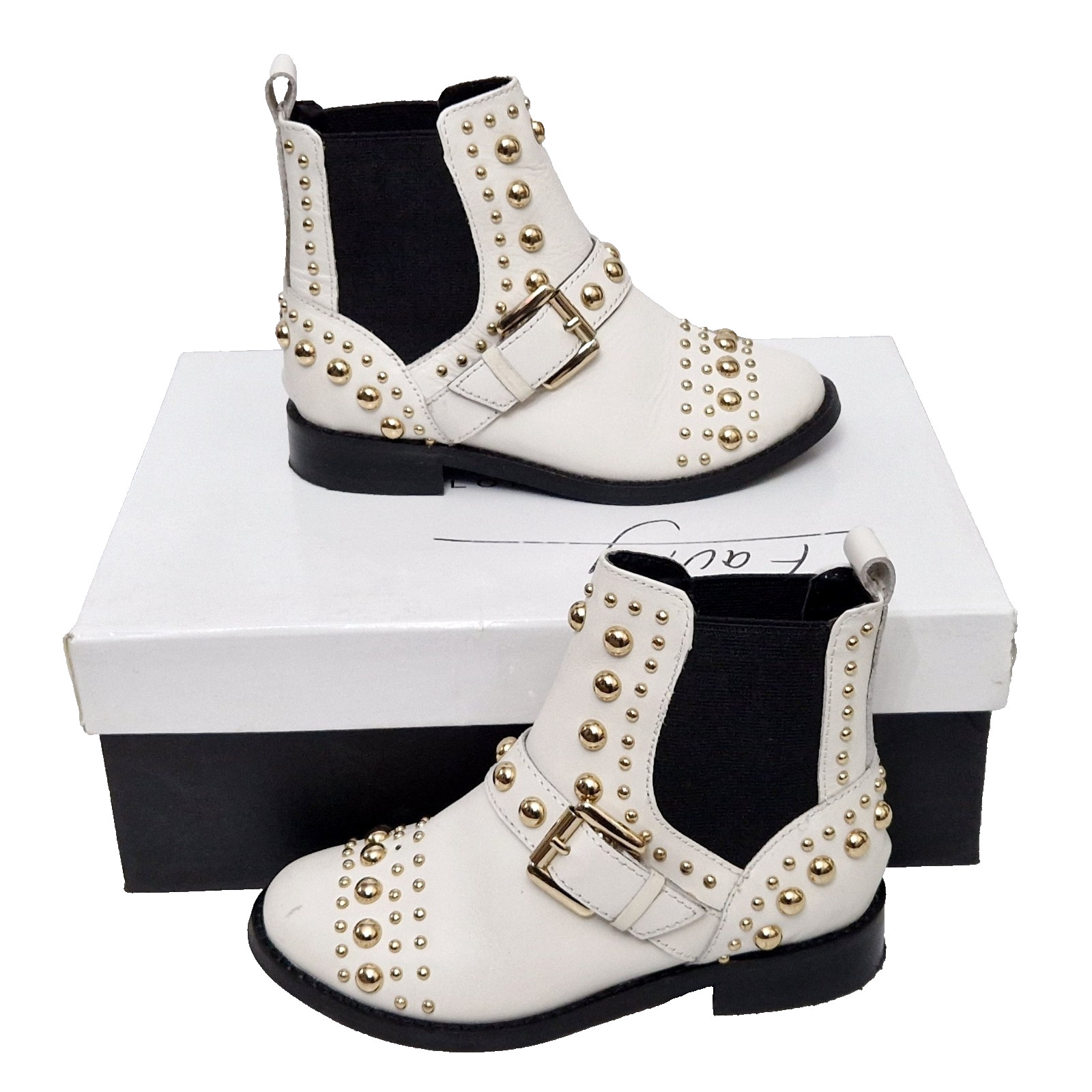 KURT GEIGER Kids Girls Lovely Mini Stinger White Leather Boots EU 28 UK 9