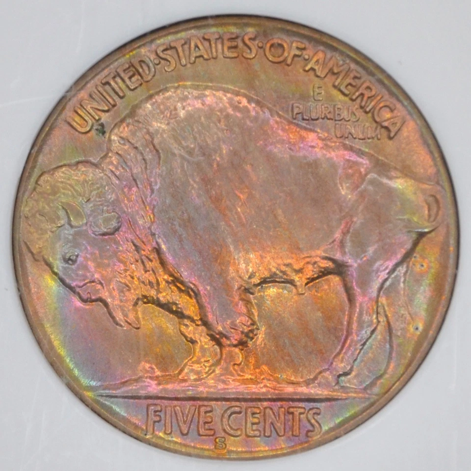 1931-S 5C Buffalo Nickel NGC MS64 CAC - Fantastic Rainbow Toning - Image 3 of 4