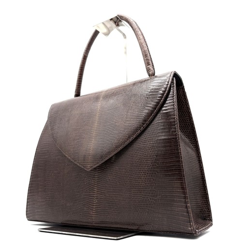 YVES SAINT LAURENT Vintage Lizard Embossed Leather Handbag Brown Flap