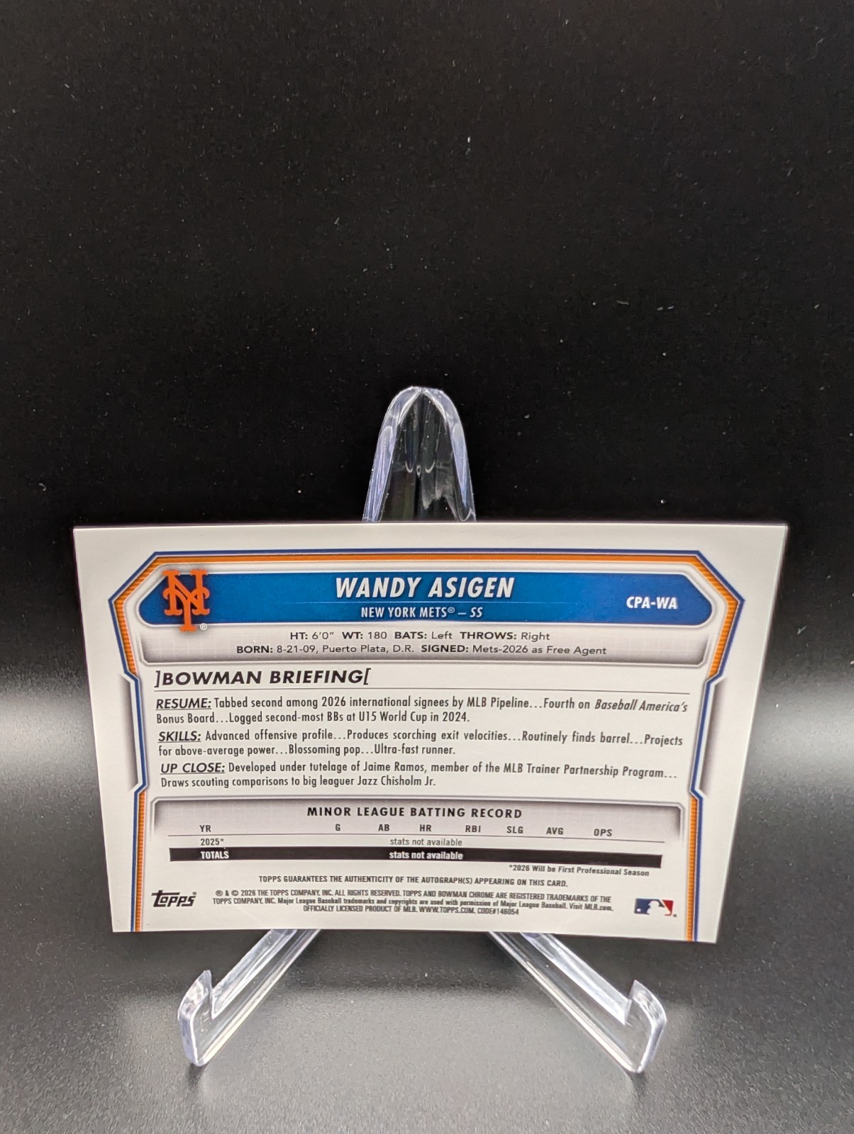 🔥2026 Bowman Chrome Auto - Green Refractor ⚾ Wandy Asigen (Bowman 1st) #68/99🔥 view 2