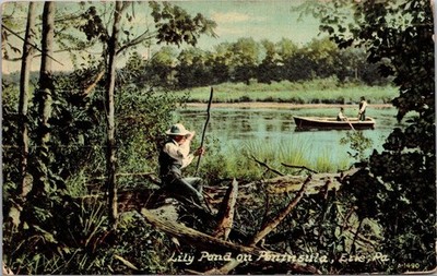 Erie PA Lily Pond on Peninsula Boat People Postcard used 1915
