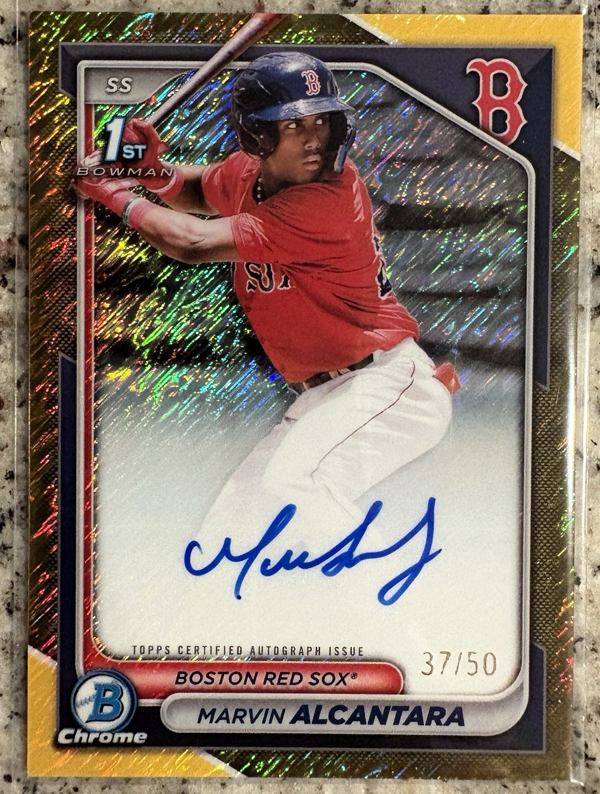2024 Bowman Chrome Marvin Alcantara Auto Gold Shimmer Refractor 1st /50 Red Sox