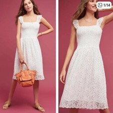 Anthropologie Women's Maeve Anastasi Smocked Lace Fit & Flare Dress Size Small