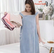 1pcs wearable coral fleece bath wrap towels – ultra-soft pocketed comfort - NEW