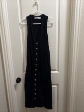 Free People Beach Black Seaport Midi Dress Size XS V Neck Crochet Hem Bohemian