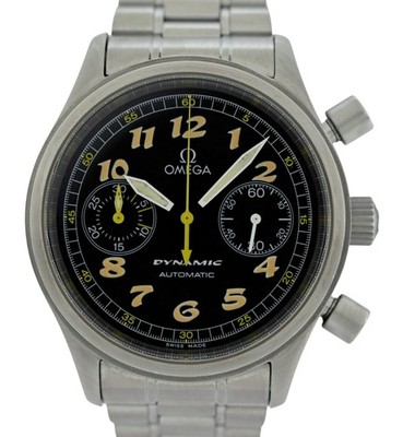 Men's 38mm Omega Dynamic Chronograph Black/ Yellow Patina Dial Watch Ref 5240.50