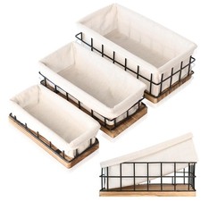 Black Metal Baskets For Organizing Set Of 3 Wooden Decorative Baskets For Home D