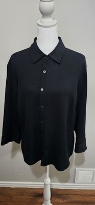 Alex Garfield Textured Button-Down Shirt Sz 12 Black Preppy Capsule Wardrobe 