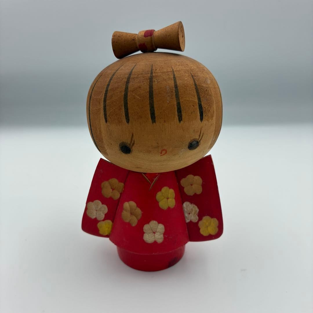 Kazuo Takamizawa Kokeshi Doll Red Kimono Wooden Retro Japanese Folk Art