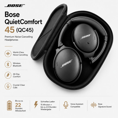 Bose QC45 QuietComfort Bluetooth ANC Over-Ear Kopfhörer   Sehr gepflegt