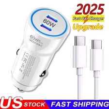 60W Fast Charging PD Double USB-C Car Charger For Samsung S25 24 S23 S22 Ultra