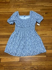 Old Navy Blue Paisley Smocked Short Sleeve Dress Size XL Cotton Rayon Knee NWT
