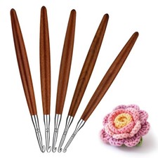 5pcs Crochet Hooks Set, Ergonomic Aluminum Crochet Hook with Wood Handle in S...