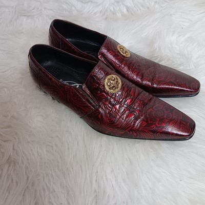 Barracuda Men's Burgundy Leather Floral Slip-On Dress Loafers EU 45 MPN 4238