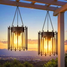 Solar Lanterns Outdoor Waterproof, Upgraded Bright Hanging Solar 2 PACK Black