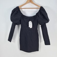 NEW Zara womens mini dress size S black 3/4 sleeve round neck viscose 068542