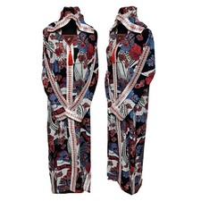 Women Moroccan Red Multicoloured Floral Hooded Djellaba Jilbab