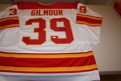 CALGARY FLAMES DOUG GILMOUR 93 Sewn Stitched Autographed Custom WHITE JERSEY JSA