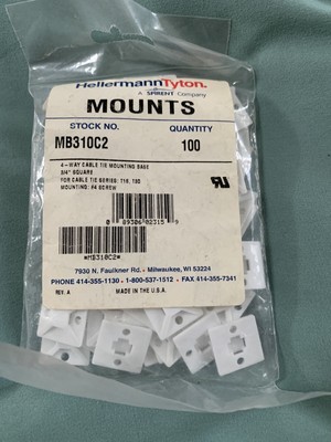 Hellermann Tyton 4-way cable mounts, Lot of 100 MB310C2 3/4'' sq, #4 screws