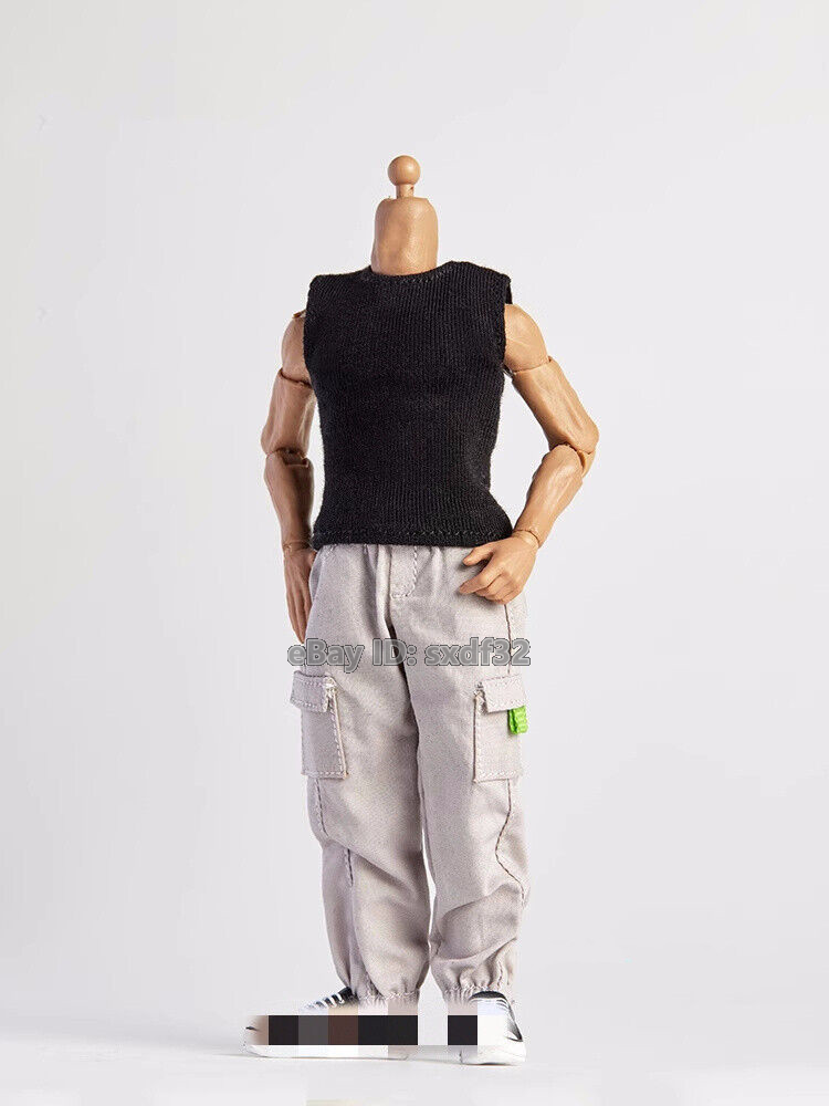 1/12 Scale Black Vest & Gray Pants Outfit for 6 Inch Action Figures