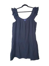 GAP Women's XL Dress Black Ruffle Shoulder Drop Waist Shift Babydoll 100% Cotton