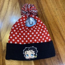 Betty Boop Winter Hat - Stocking Cap Pom Cuff Beanie Adult Size New Pugs