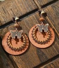 2.75  Earring Set Clip-On Bronze-tone Butterfly Bohemian Dangle Drop New B4288