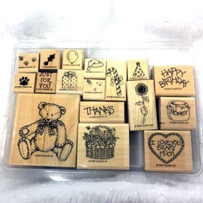 Stampin Up Button Bear Stamp Set Wood Mounted Rubber Teddy Basket 1995 ...