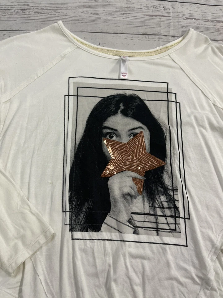 Camisa xhilaration Jóvenes Niñas Blanco Gráfico Manga Larga Talla Grande 10/12 Foto 2 de 4