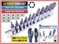 11PC TORQUE BIT SOCKET SET 1/4" 3/8" DRIVE RAIL STAR TORX MALE TAMPER PROOF 4-44