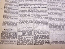 1933 JANUARY 13 NEW YORK TIMES - CALVIN COOLIDGE WILL FILED - NT 4182