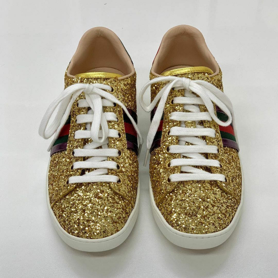 グッチ エース グリッター スニーカー ゴールド Gucci Sneakers Gold Multicolor Ace Glitter Women's Size 36