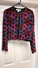 Vtg Niteline Della Roufogali Multi Colored Sequin Beaded Silk Jacket Sz Lg